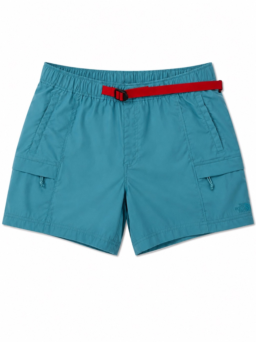The North Face Teal Elastic-Waist Cargo Shorts with Red Web Belt size medium